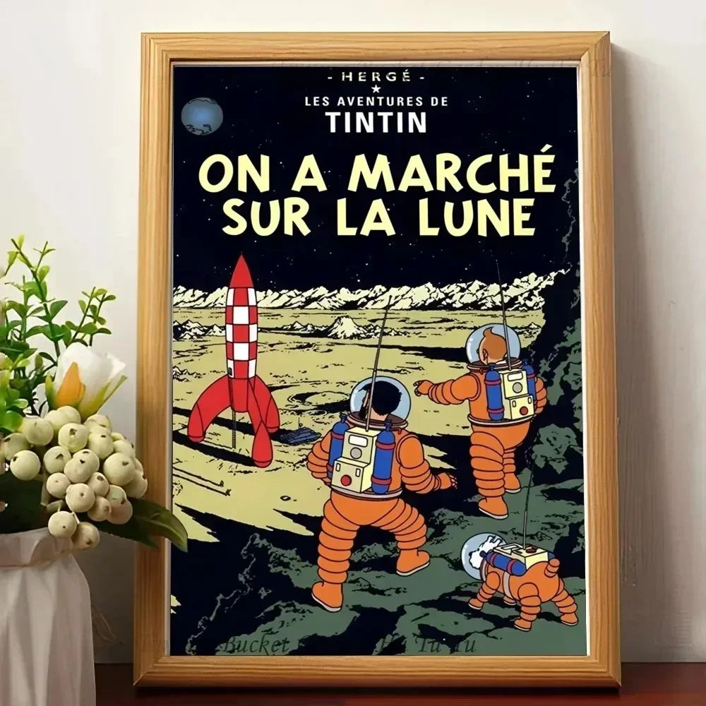 Affiche vintage "Les aventures de tintin " La lune 
