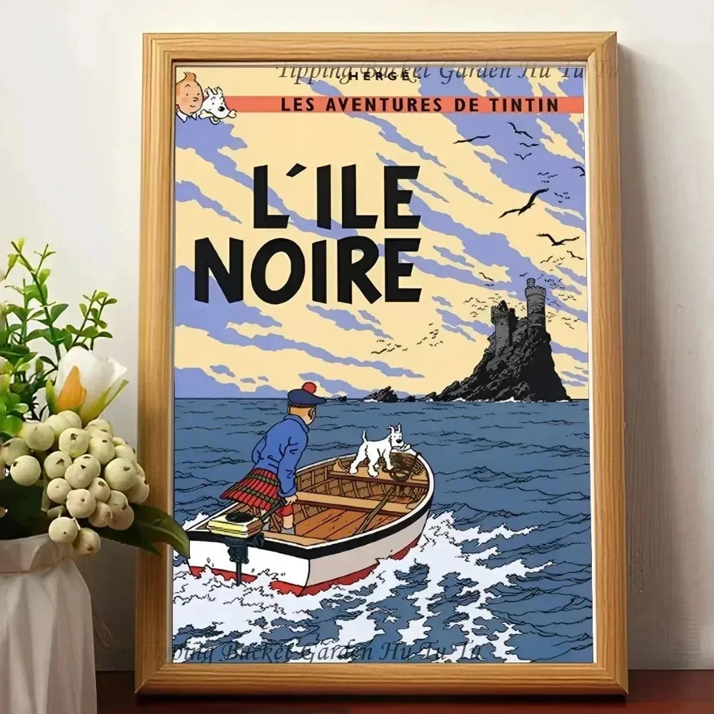 Affiche vintage "Les aventures de tintin " l'ile noire 