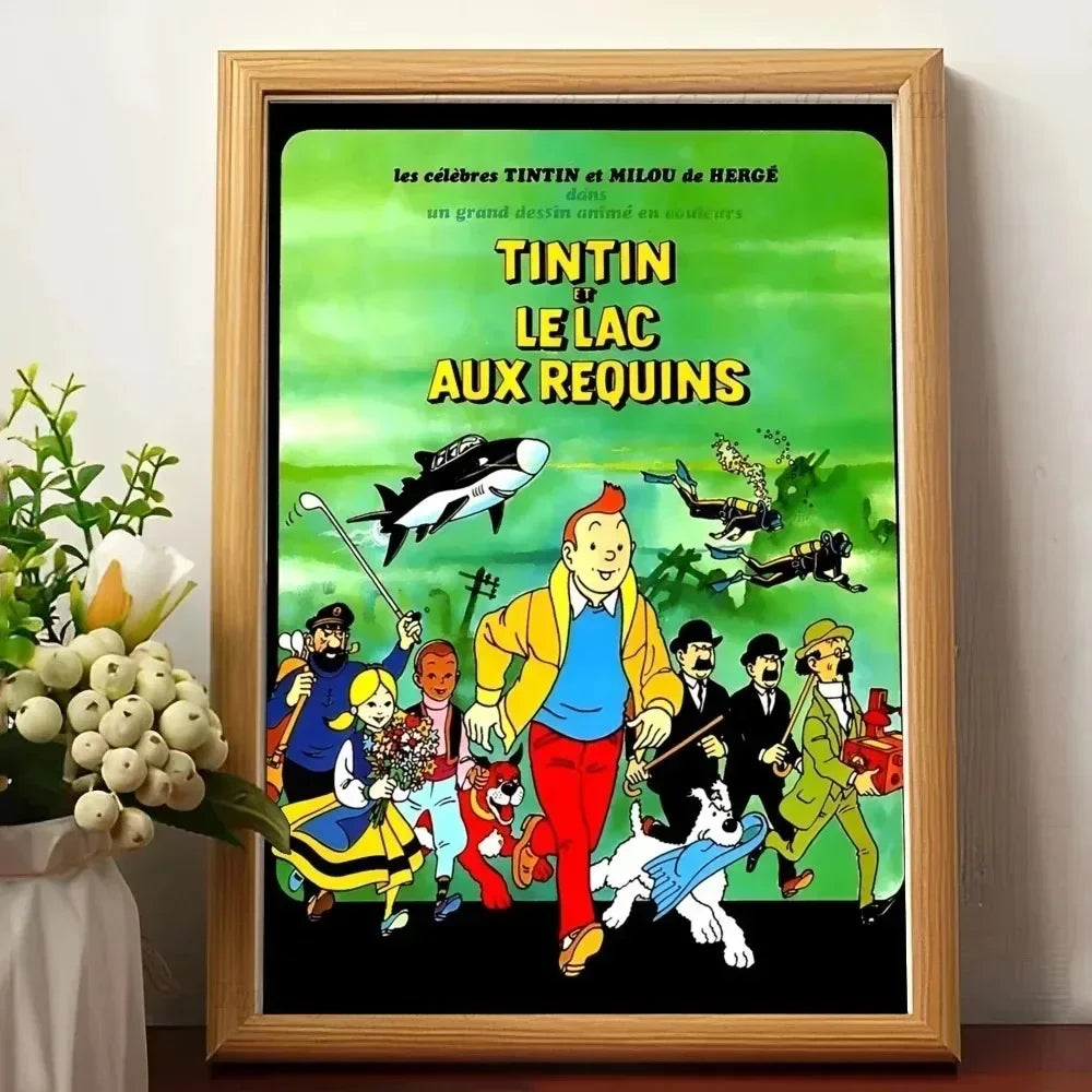 Affiche vintage "Les aventures de tintin "  le lac 