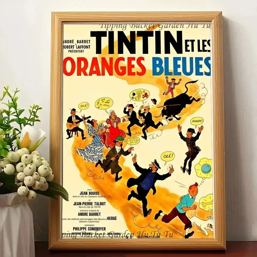 Affiche vintage "Les aventures de tintin " oranges 