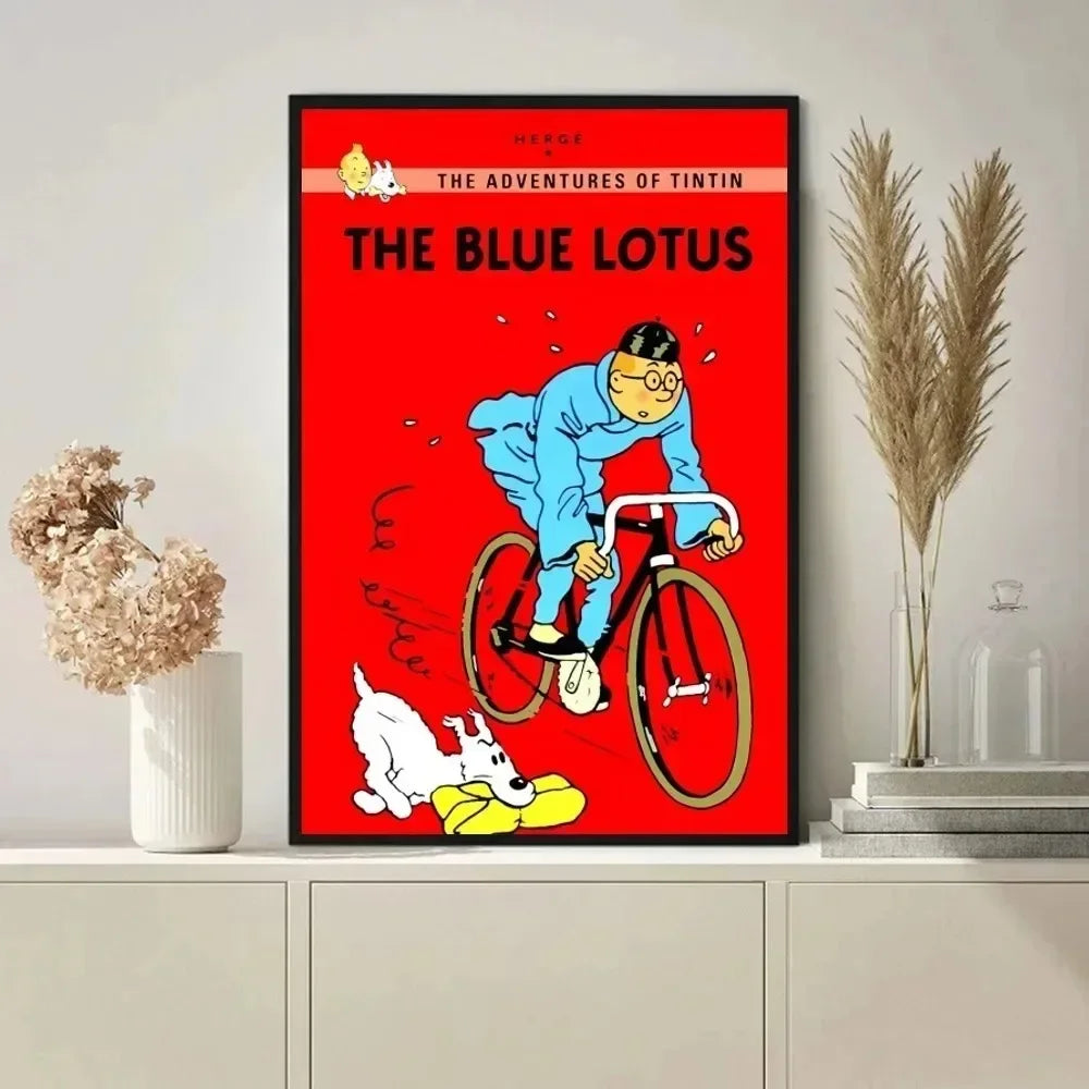 Affiche vintage "Les aventures de tintin " vélo 
