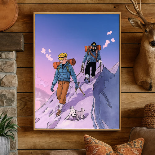 Affiche vintage auto adhésif Tintin bois 