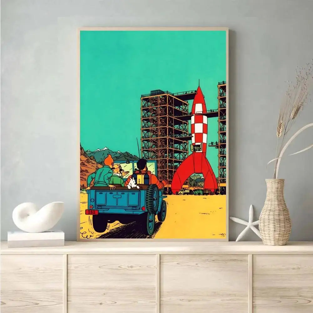 Affiche vintage auto adhésif Tintin  camion  