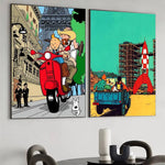 Affiche vintage auto adhésif Tintin - Vignette | StyleVintage™ 