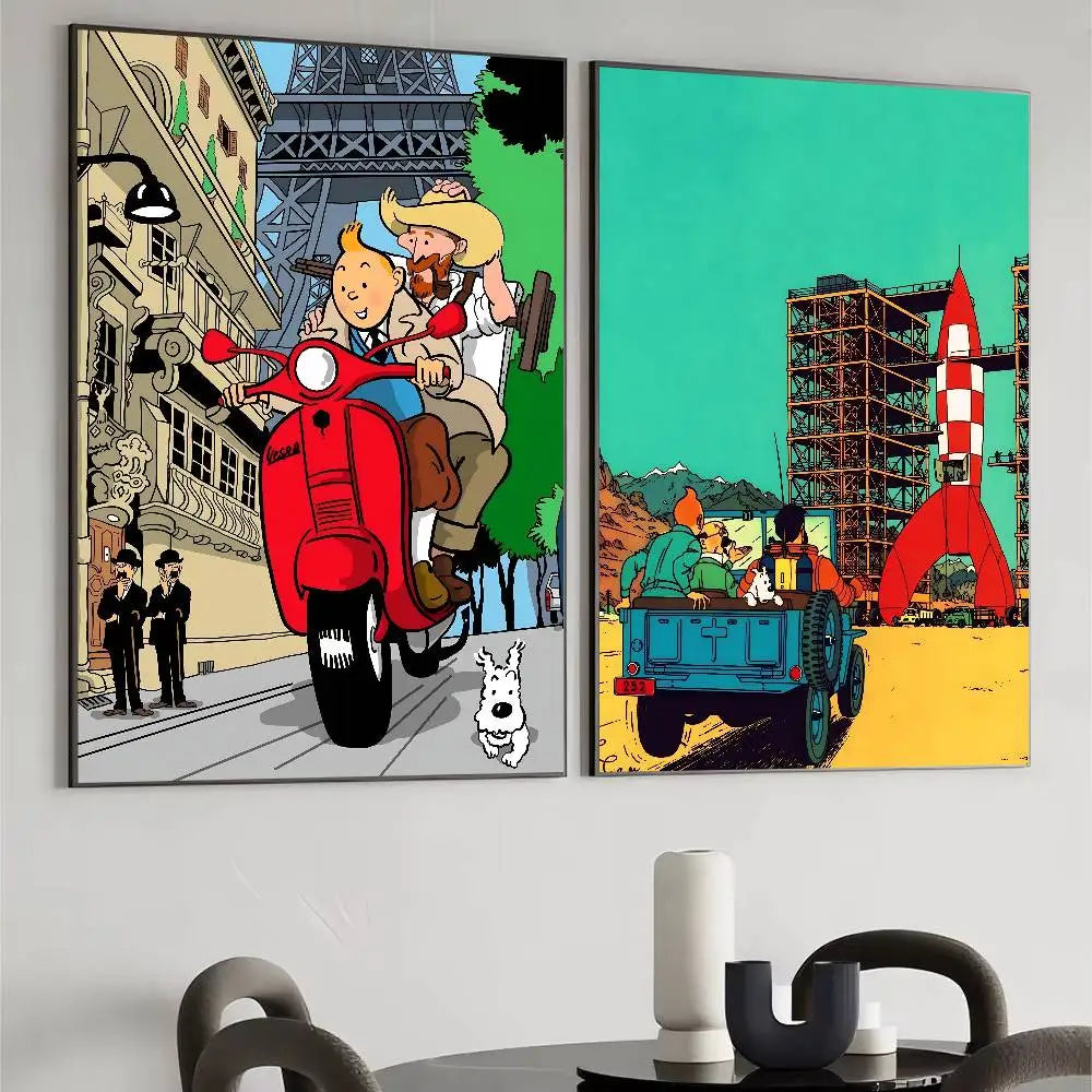 Affiche vintage auto adhésif Tintin  paris 