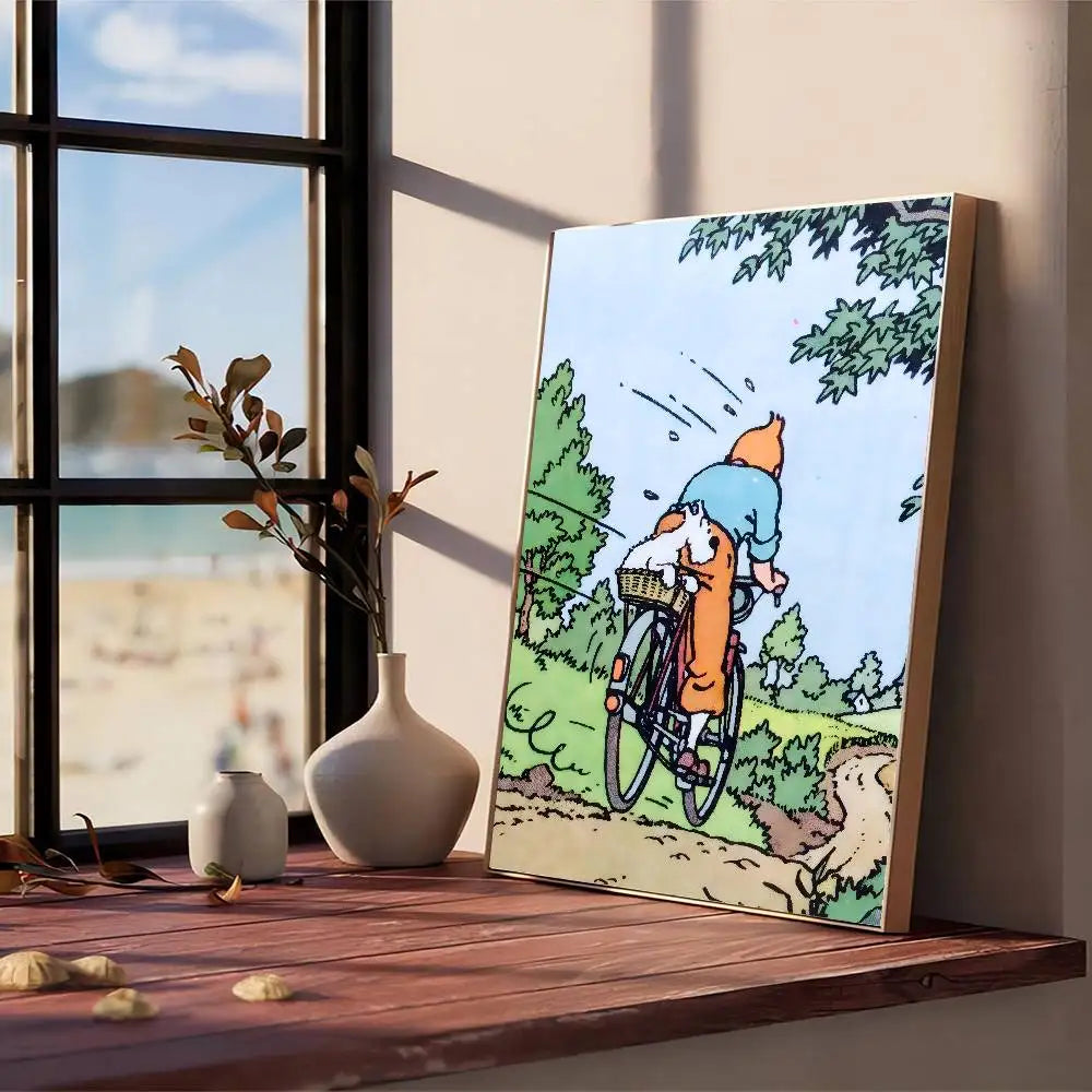 Affiche vintage auto adhésif Tintin   route 