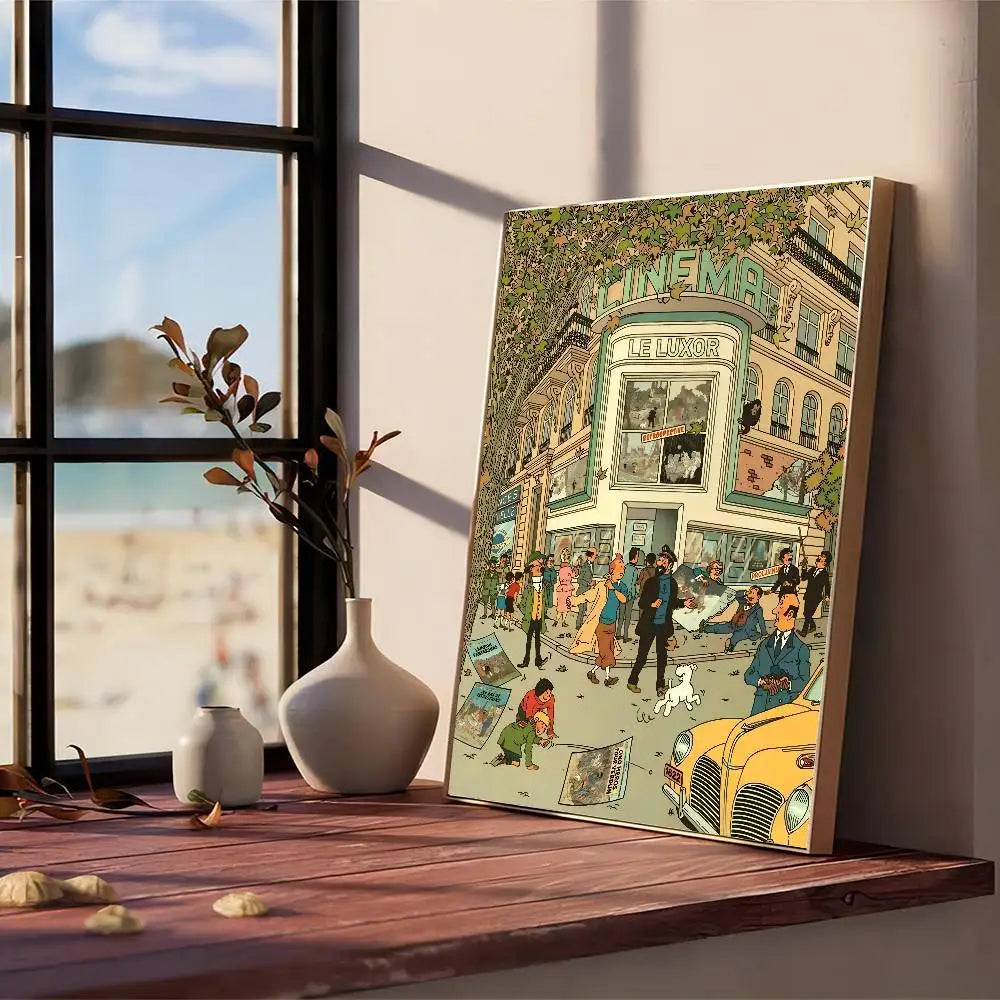 Affiche vintage auto adhésif Tintin   vase 
