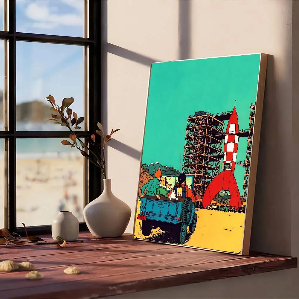 Affiche vintage auto adhésif Tintin   vert