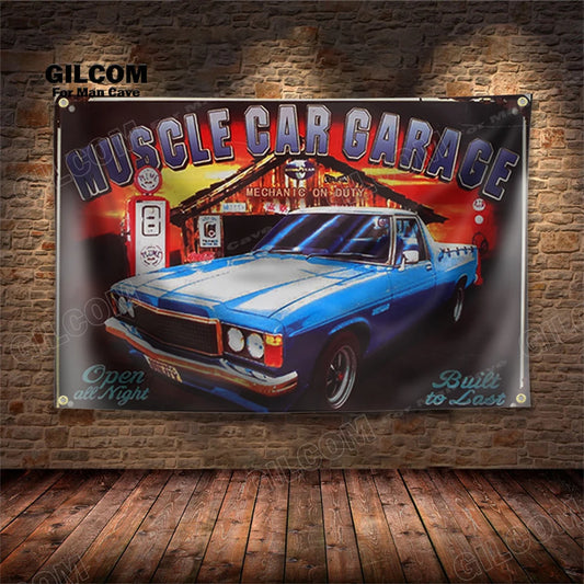 Affiche voiture vintage bleu