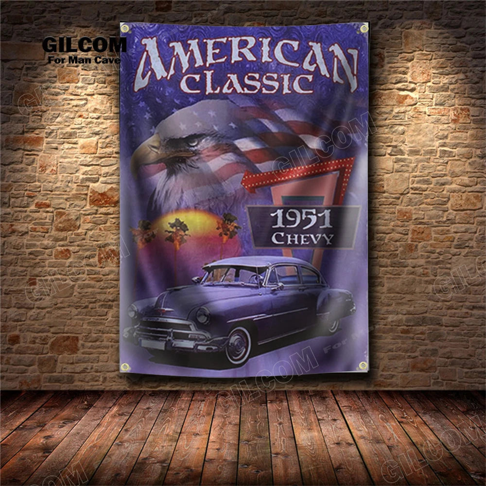 Affiche voiture vintage chevy 1951