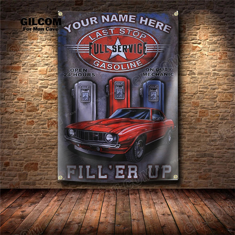 Affiche voiture vintage gasoline