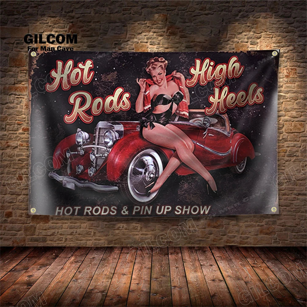 Affiche voiture vintage pin up