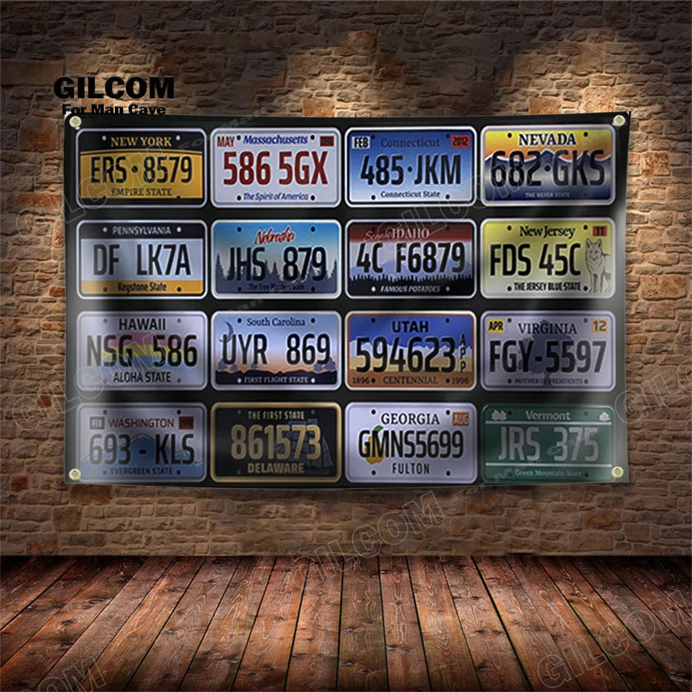 Affiche voiture vintage plaque immatriculation