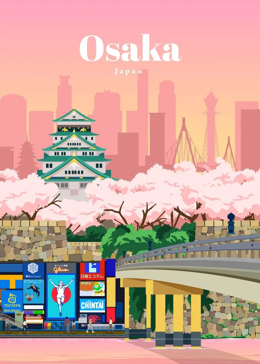 Affiche voyage vintage osaka