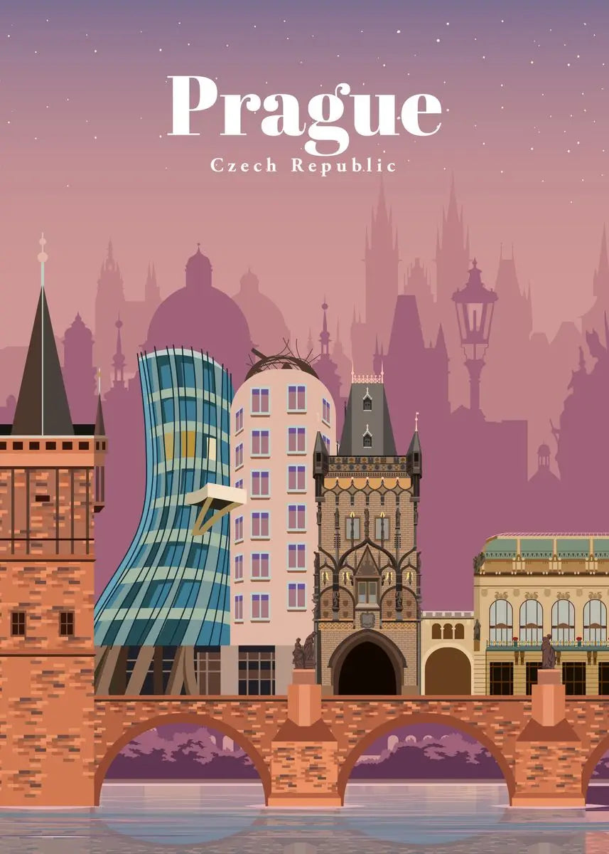Affiche voyage vintage prague