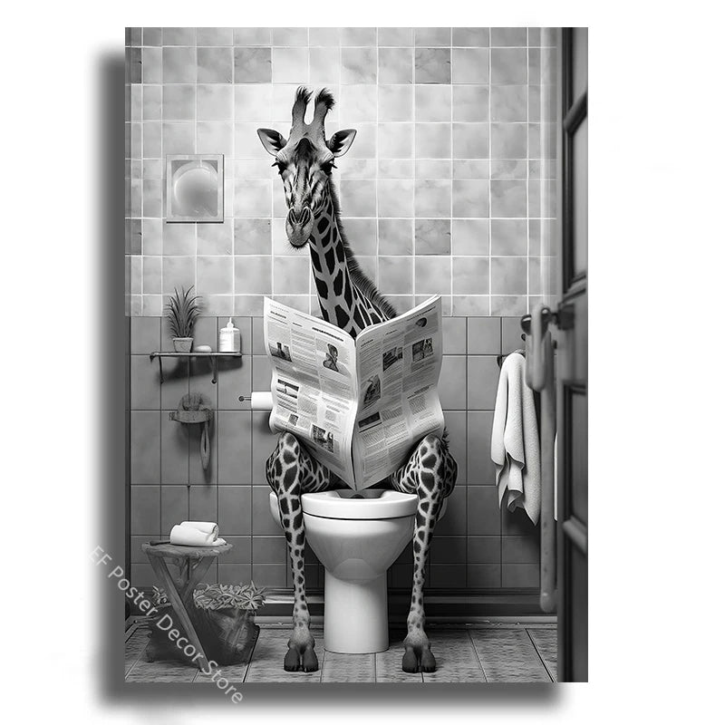 Affiche wc vintage girafe lis