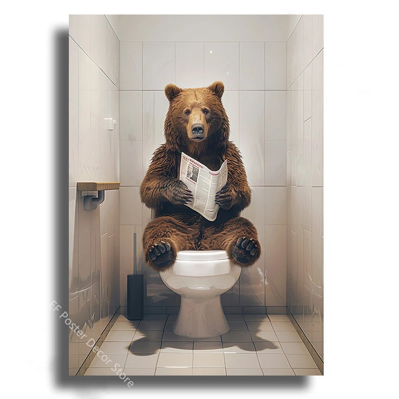 Affiche wc vintage ours couleur
