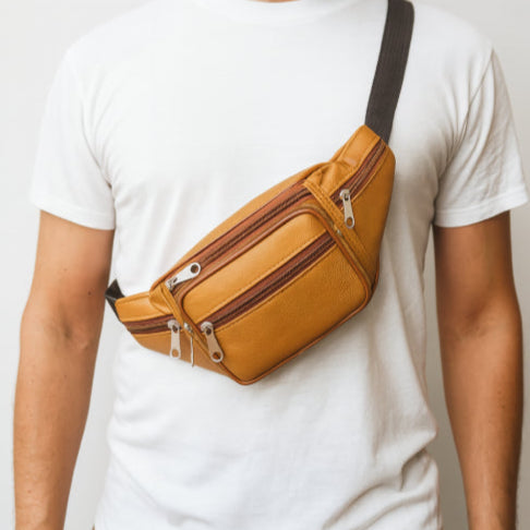 Banane vintage cuir jaune homme