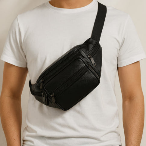 Banane vintage cuir noir homme