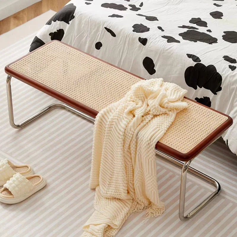 Banc vintage en rotin bois