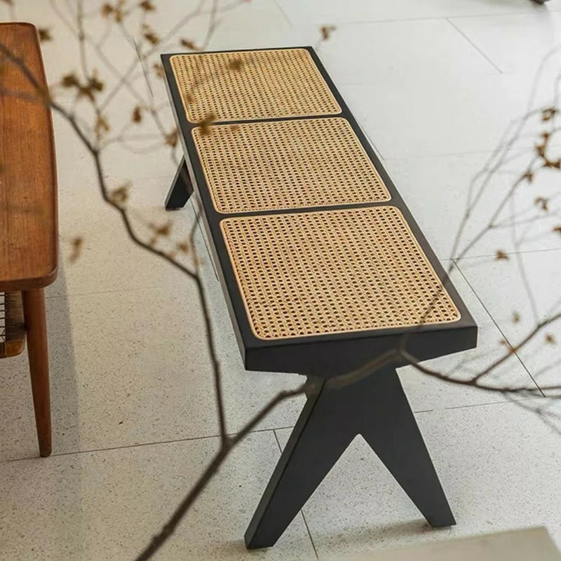Banc vintage en rotin noir
