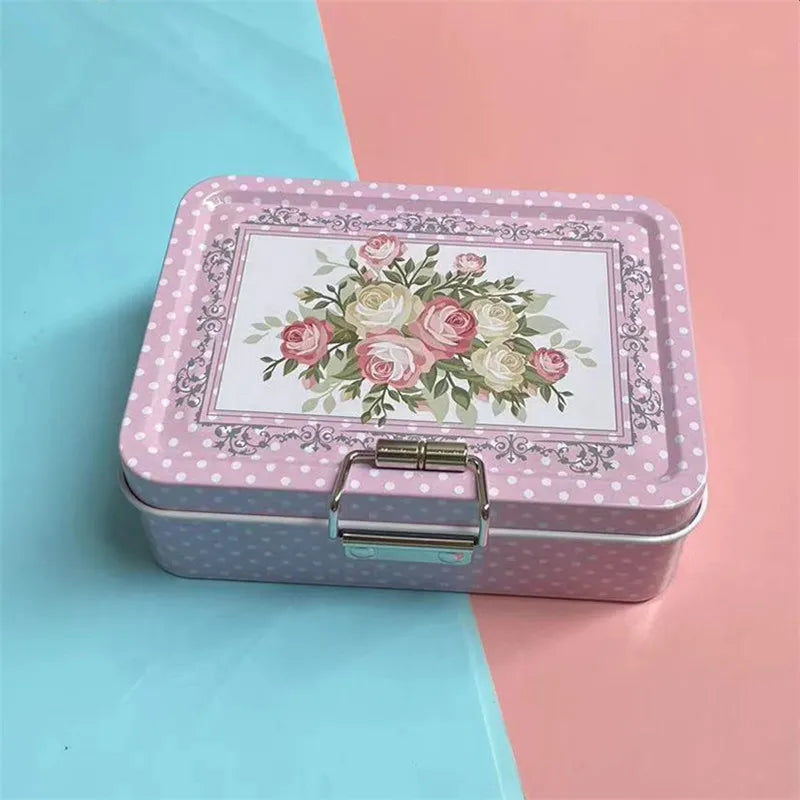 Boite en métal vintage fleur rose