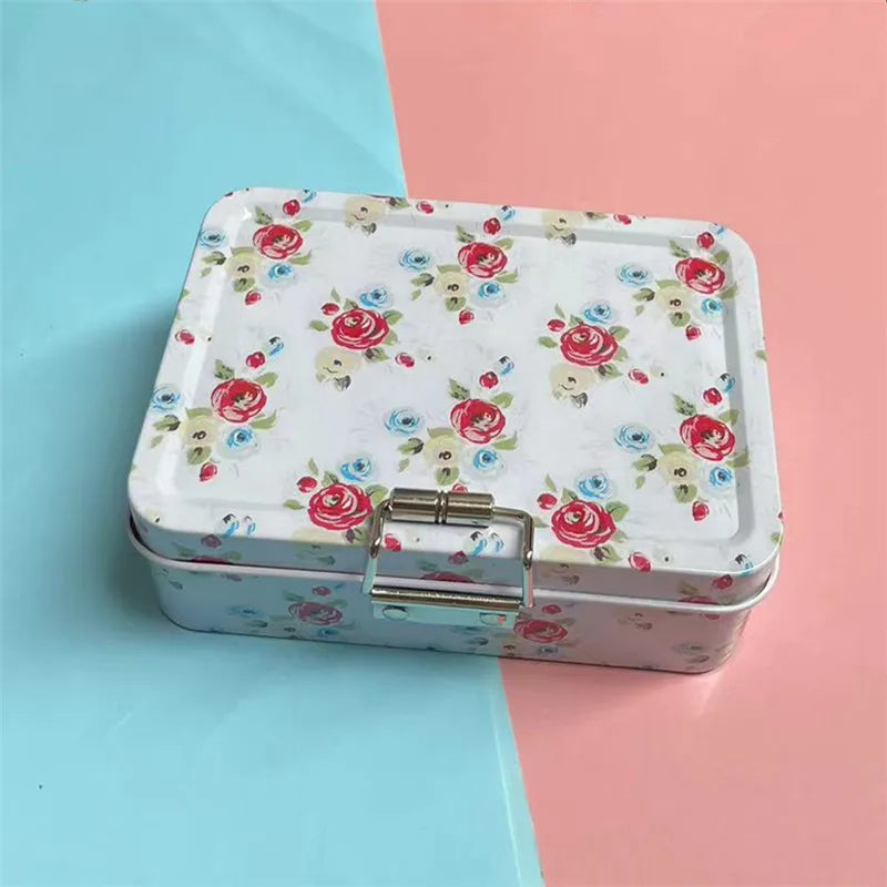 Boite en métal vintage fleur rouge