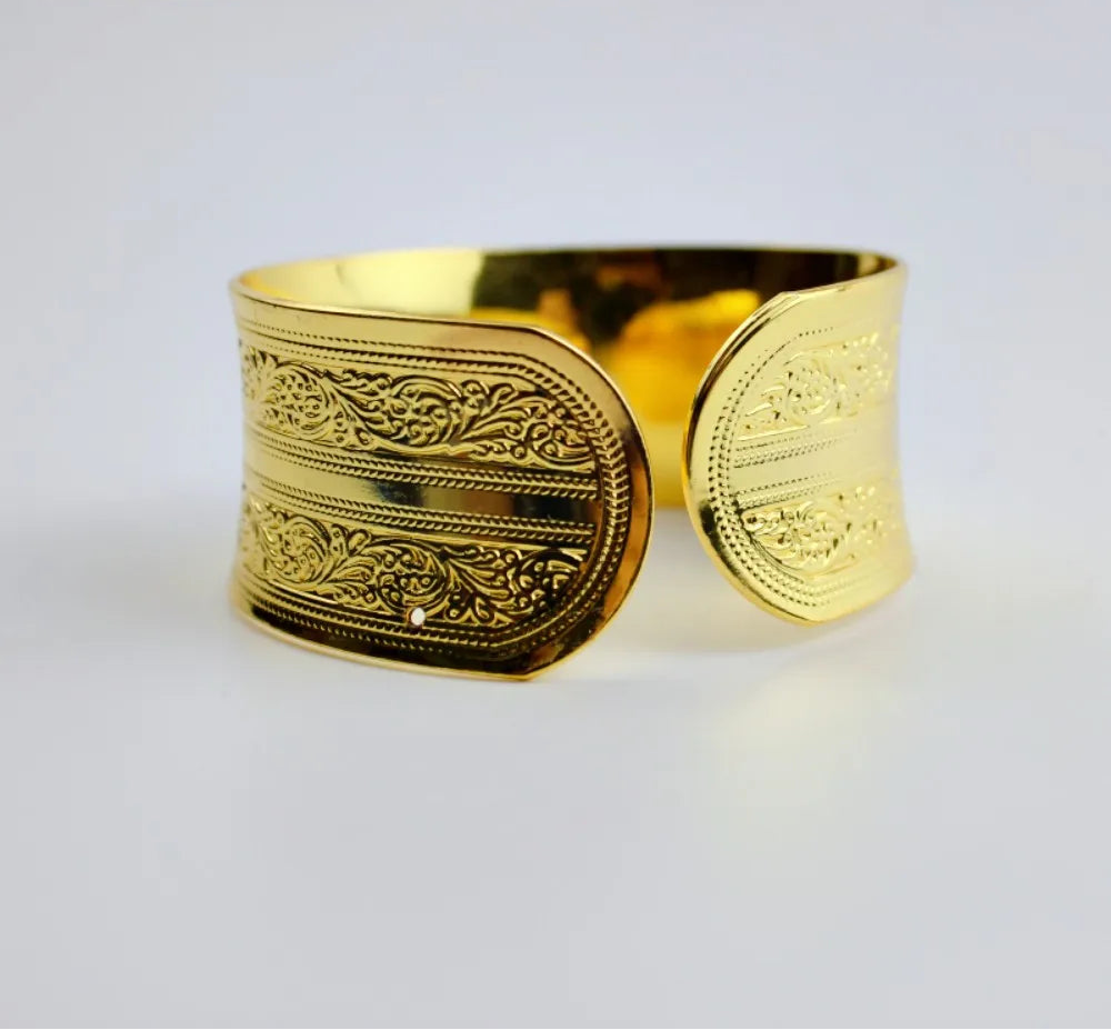 Bracelet manchette tibétain vintage doré 