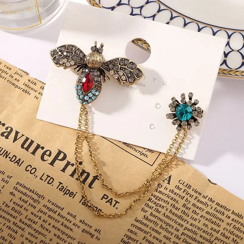 Broche vintage scarabée rouge bleu