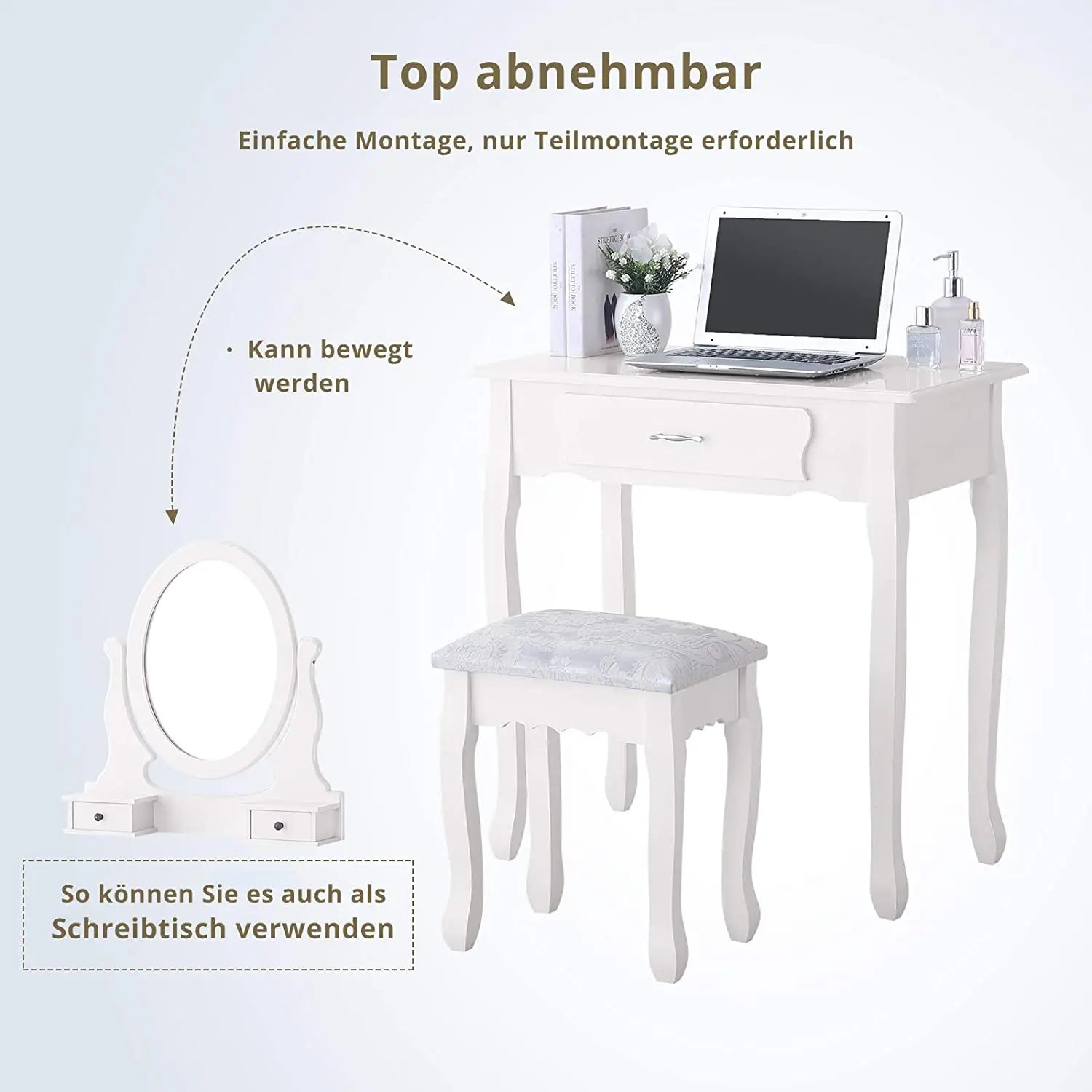 Bureau de maquillage vintage blanc