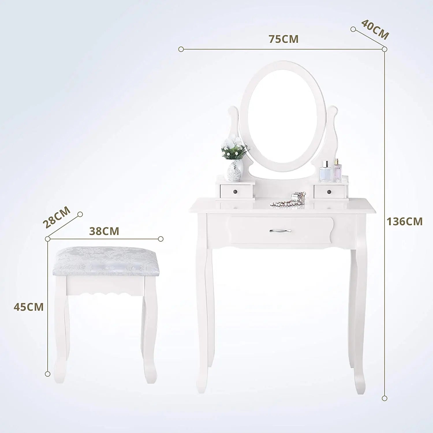 Bureau de maquillage vintage dimensions