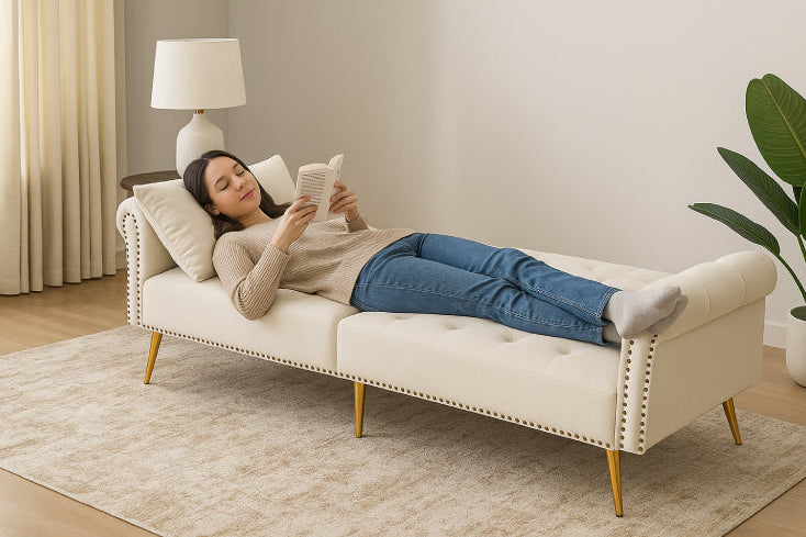 Canapé de salon vintage lisant 