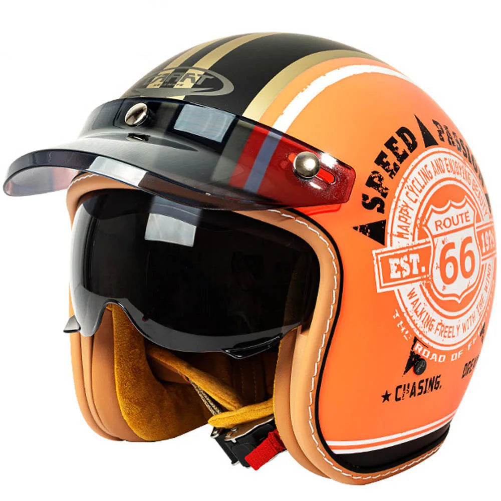 Casque café racer vintage orange