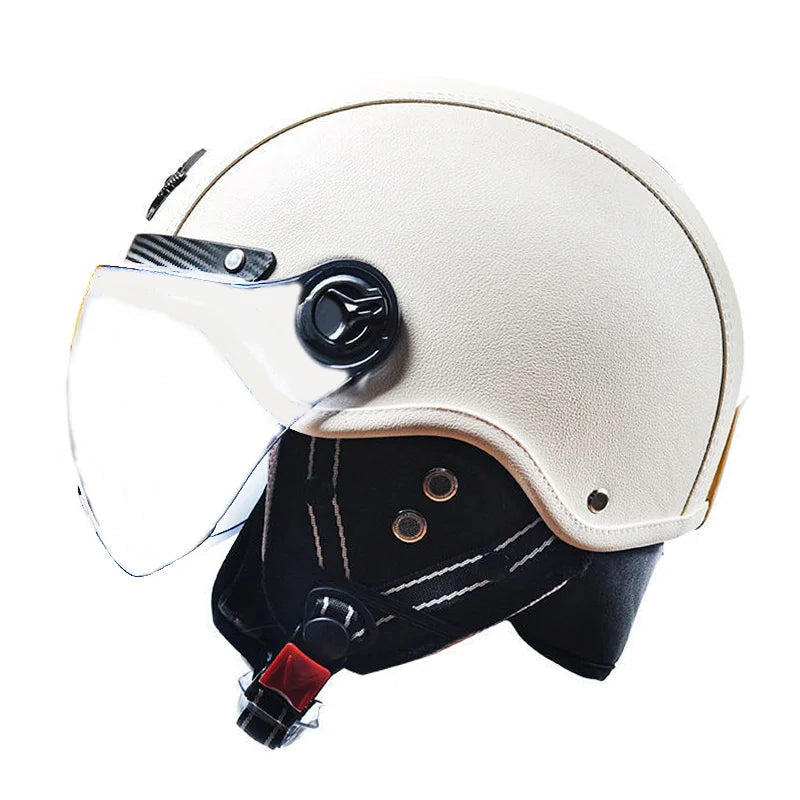 Casque jet vintage blanc visière transparent