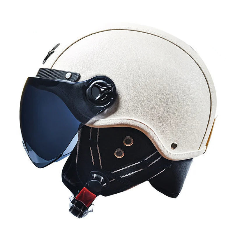 Casque jet vintage cuir blanc