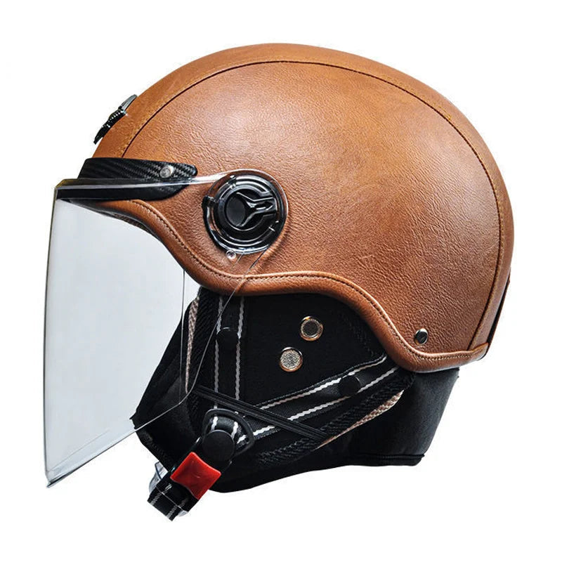 Casque jet vintage cuir marron