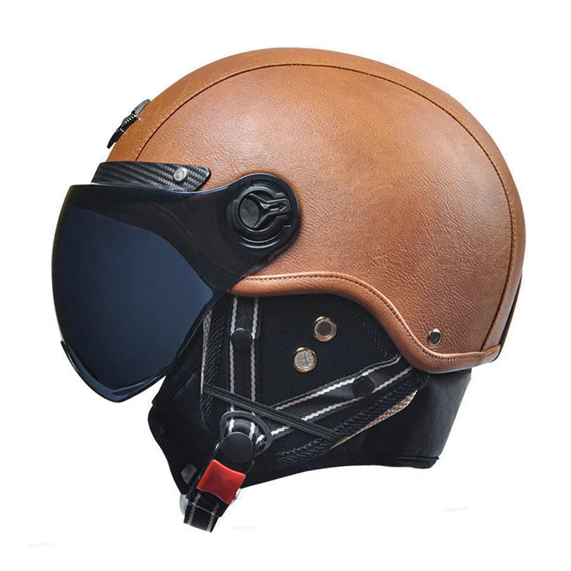 Casque jet vintage marron rétro
