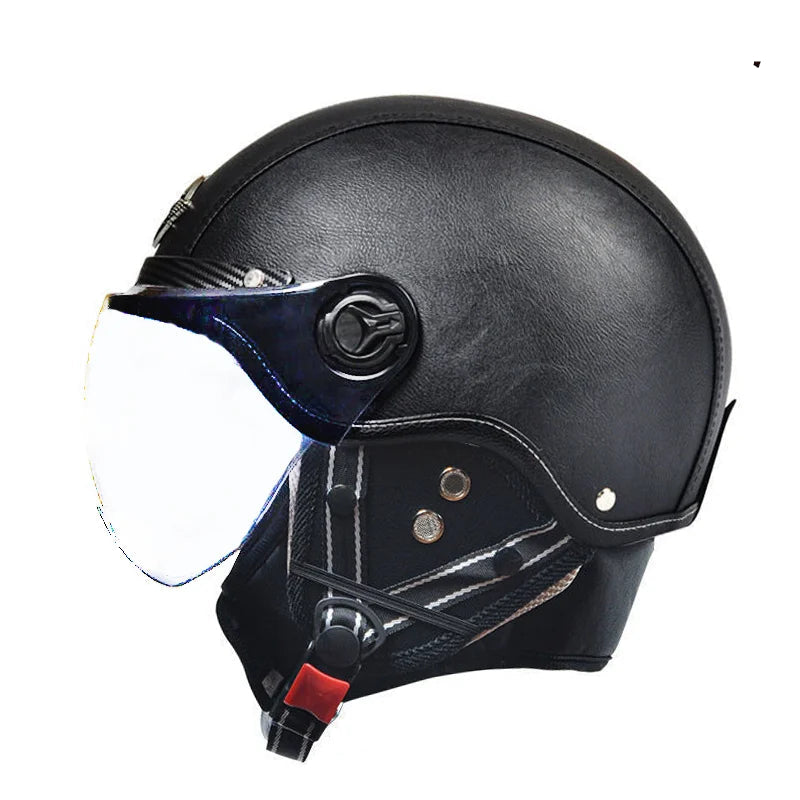 Casque jet vintage noir fond blanc