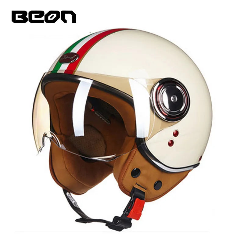 Casque moto Beon vintage blanc cassé 