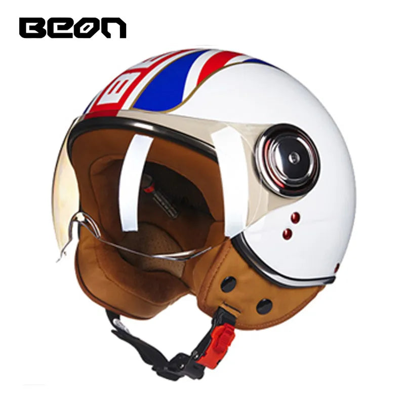 Casque moto Beon vintage bleu rouge 