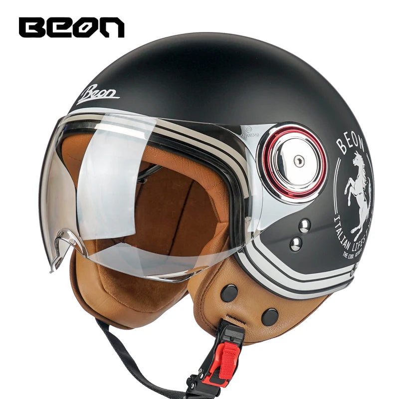 Casque moto Beon vintage cheval