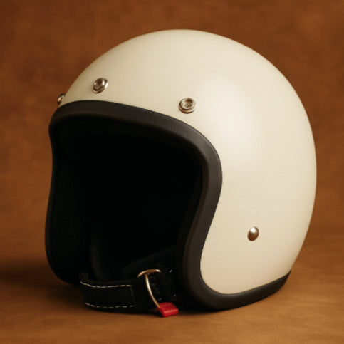 Casque moto cross vintage fond beige