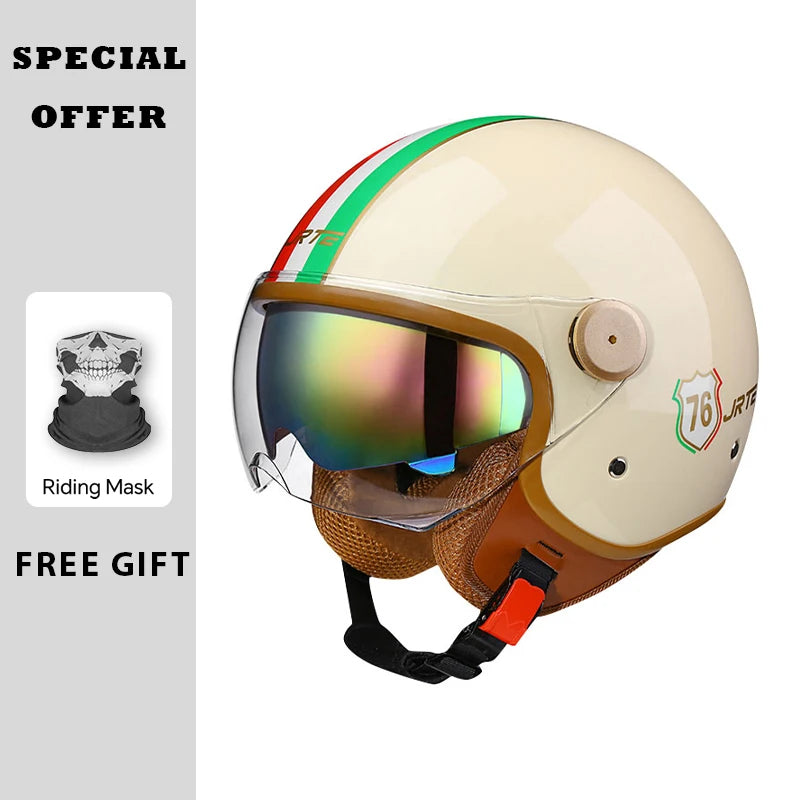 Casque moto jet vintage beige