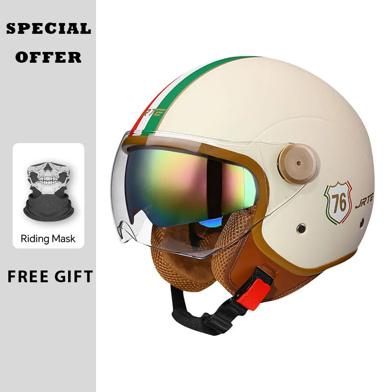 Casque moto jet vintage blanc cassé