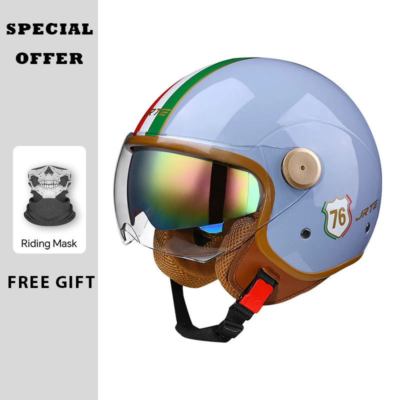 Casque moto jet vintage bleu clair