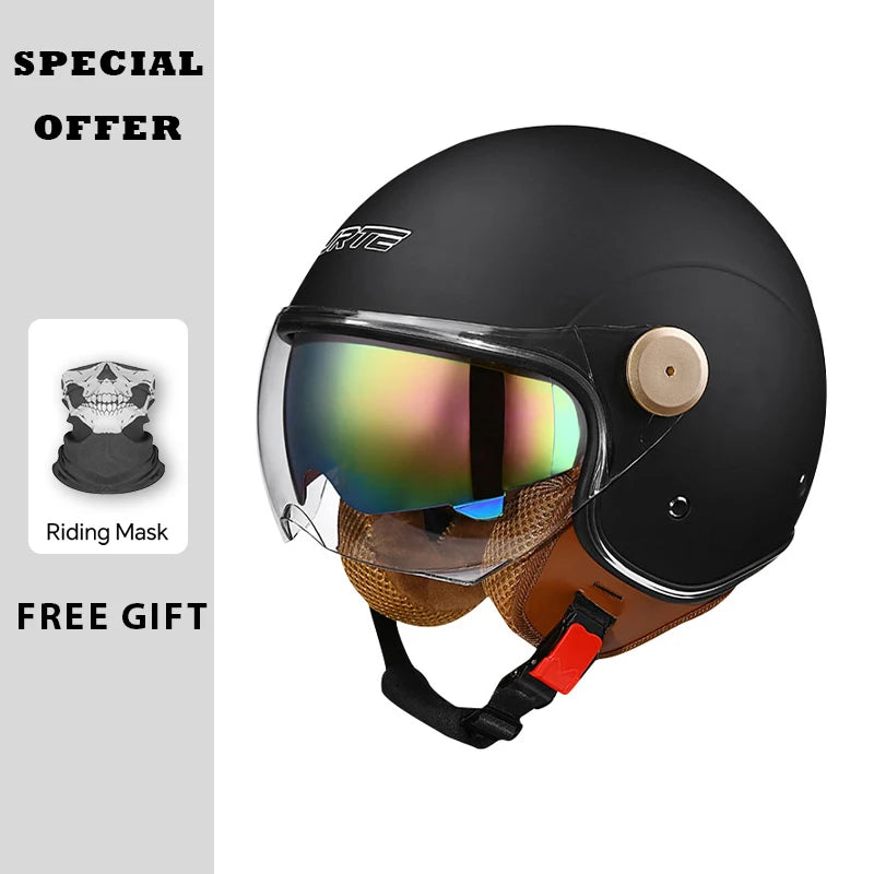 Casque moto jet vintage noir