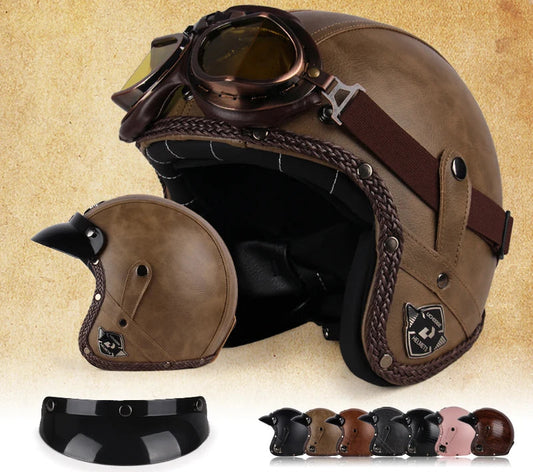 Casque moto rétro avec lunettes