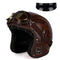 Casque moto rétro avec lunettes marron peau