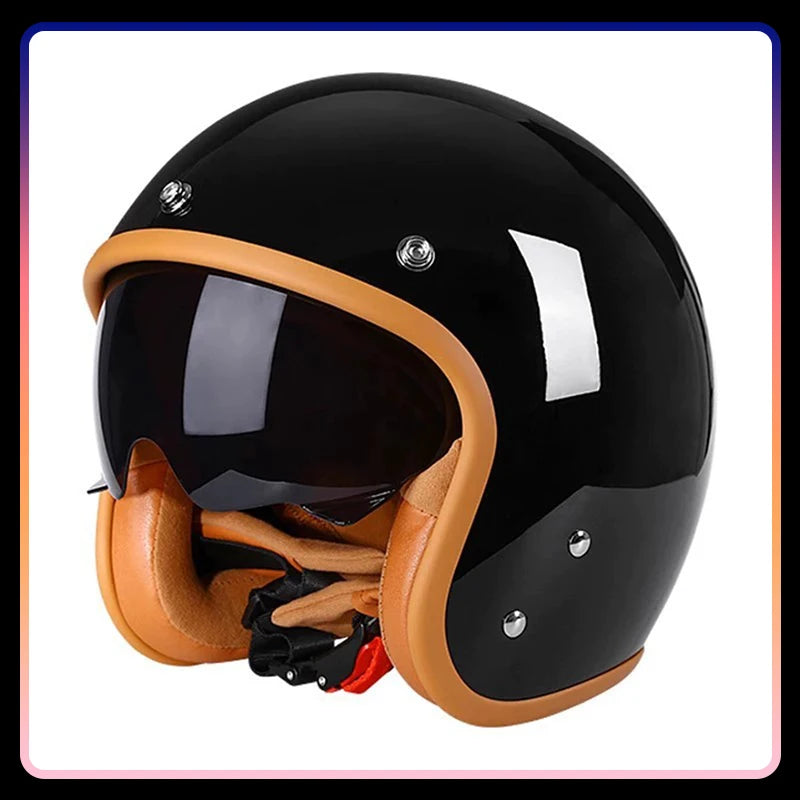 Casque moto rétro noir