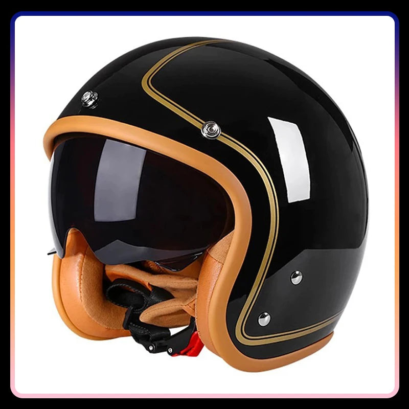 Casque moto rétro noir brillant